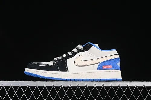 All categories Air Jordan Jordan series basketball shoes Air Jordan 1 Low high-end customized low-top sneakers Air Jordan 1 Low AJ1 Joe 1 Supreme co-branded retro black and blue high-end customized low-top retro basketball shoes XX3318-501